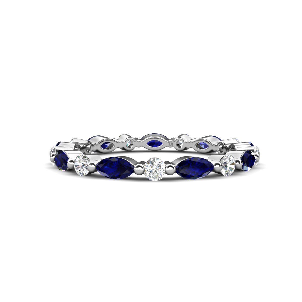 Mira 1.13 ctw Marquise Blue Sapphire and Round Lab Grown Diamond Women Stackable Eternity Band 